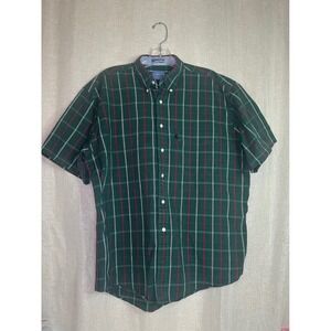 Pendleton Plaid Button Down Short Sleeve Shirt Green Red White‎ Mens L